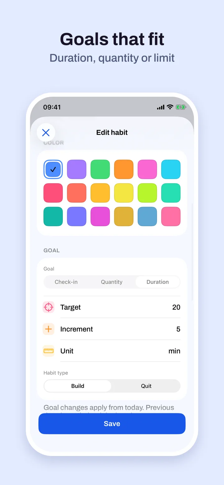 Goals that fit — duration, quantity or limit