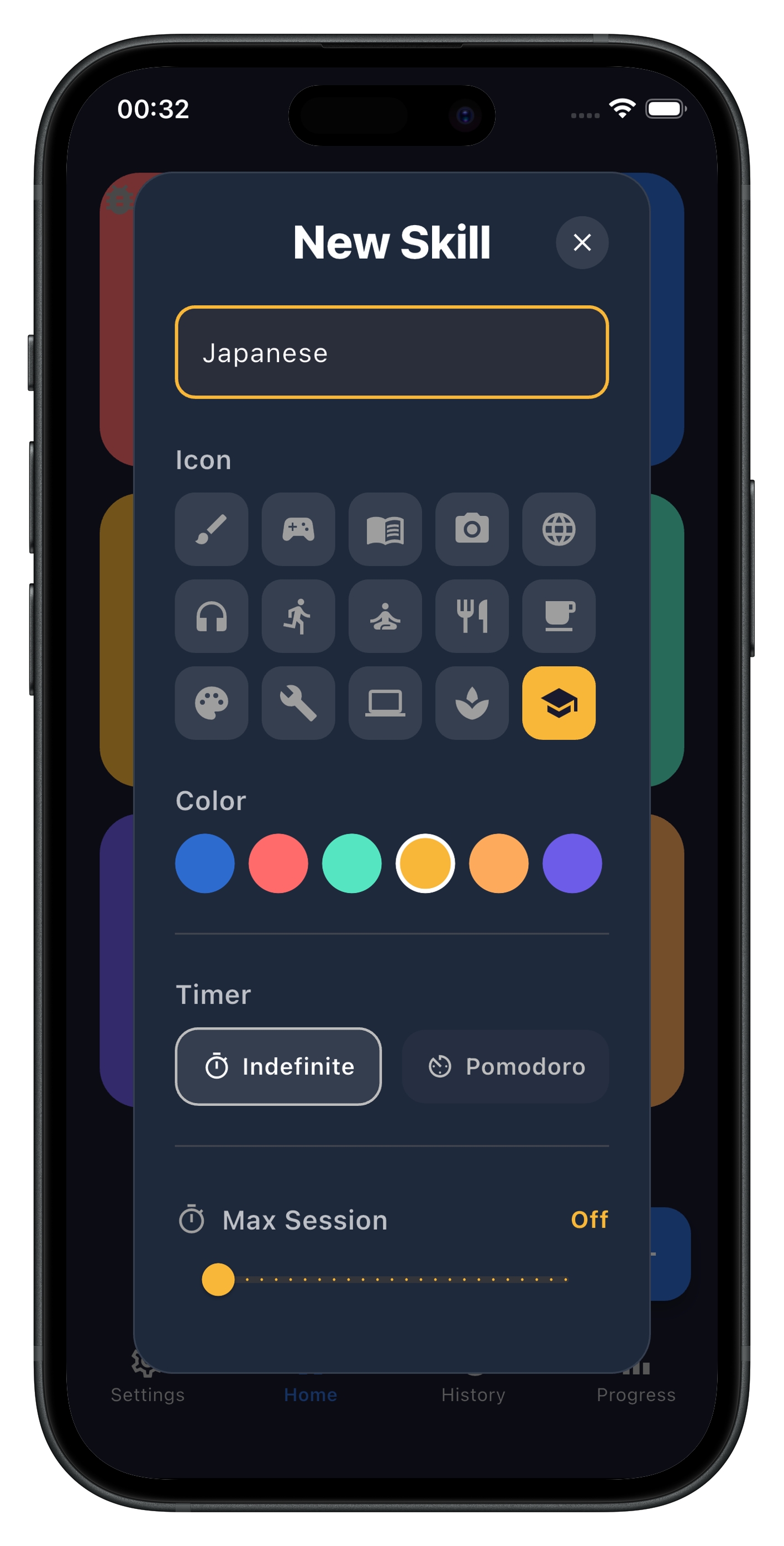 Create custom skills and habits to track daily